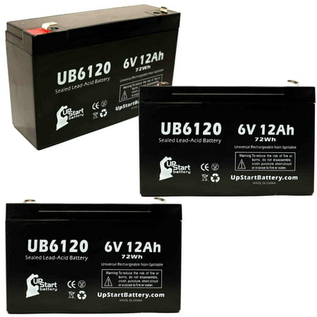 3x Pack - BEST TECHNOLOGIES LI950 Battery Replacement -  UB6120 Universal Sealed Lead Acid Battery (6V, 12Ah, 12000mAh, F1 Terminal, AGM, SLA) - Includes 6 F1 to F2 Terminal