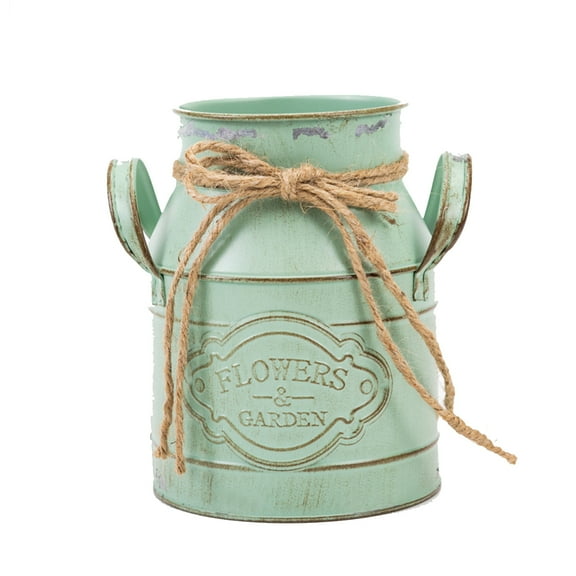 Dinheiro Vintage metal vase, metal galvanized milk jug farmhouse vase with decorative handle