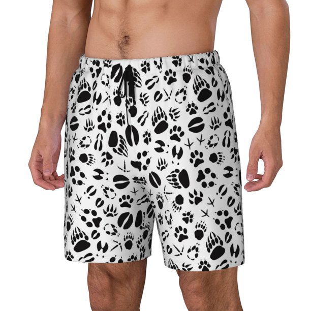 Balery Black Footprints Bañador para hombre, shorts de playa de secado rápido con entrepierna y forro de compresión-Large