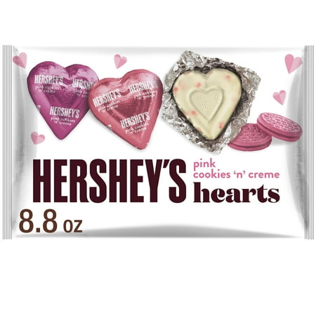 HERSHEY'S Pink Cookies 'n' Creme Hearts, Valentine's Candy Bag, 8.8 oz