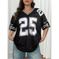 thumbnail image 3 of KimSoong Women Jersey Shirt Y2k Graphic Tees V Neck Baggy Streetwear Number Oversized T-shirt Summer Tops, Black, 3 of 8