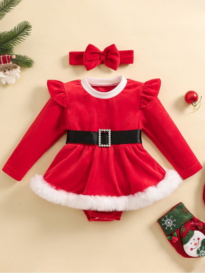 Okbabeha Newborn Baby Girl Christmas Outfit Clothes 0 3 6 9 12 18 24Month  Velvet Romper Dress one-piece Bodysuit Xmas Dress Winter - Walmart.com