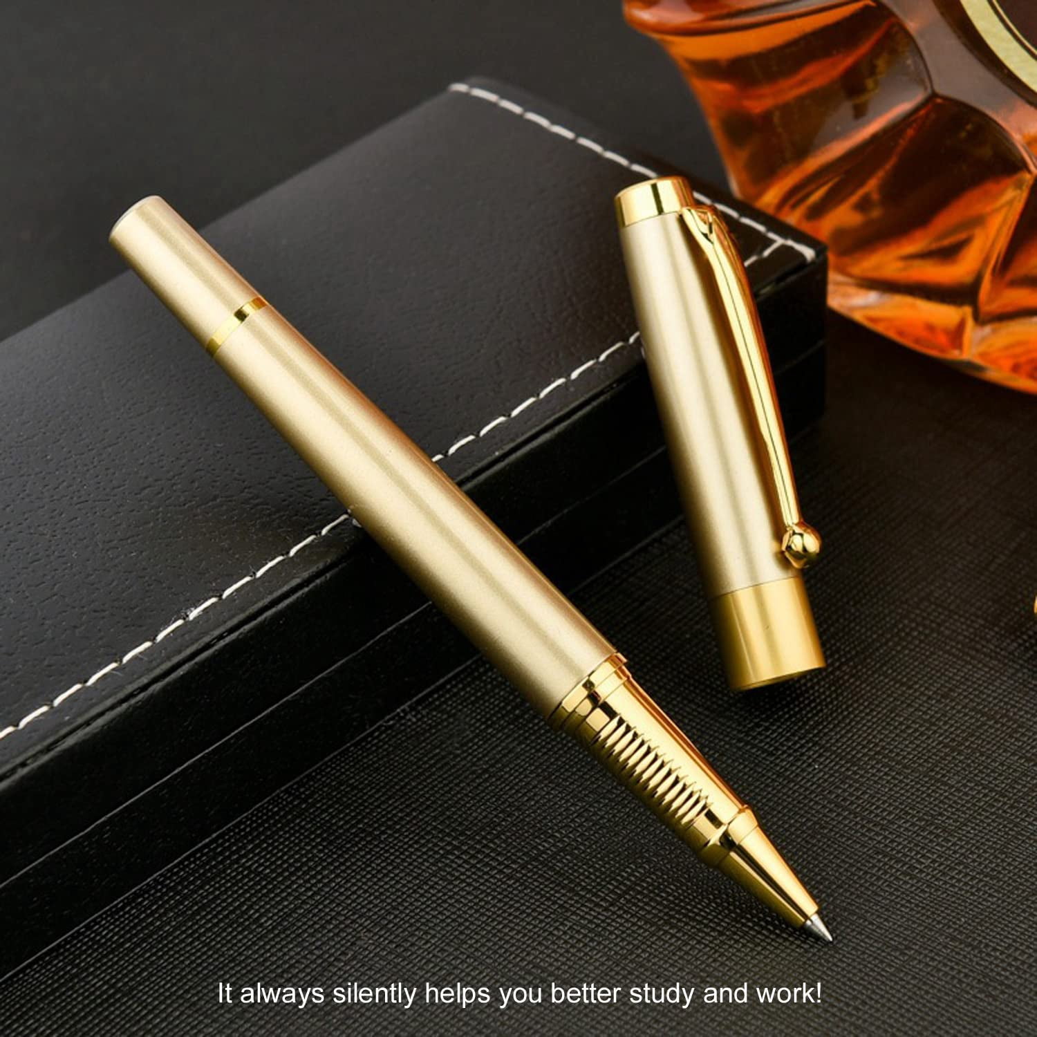 Ballpoint Pen Black Refill Luxury Line Width 0.5mm Ball Gift Set For Men & Women Professional Executive Office Nice Ballpens Classy Box (gold)