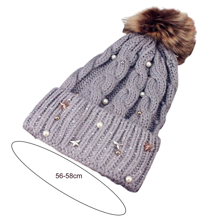 Womens Girls Winter Knitted Beanie Hat Faux Fur Ball Pom Pom  display picture 1