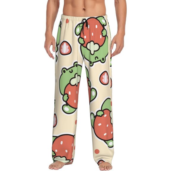 Vsdgher Frog Hold Strawberry Print Mens Pajama Pants Sleep & Lounge Pants, PJ Bottoms With elastic waistb and Pockets