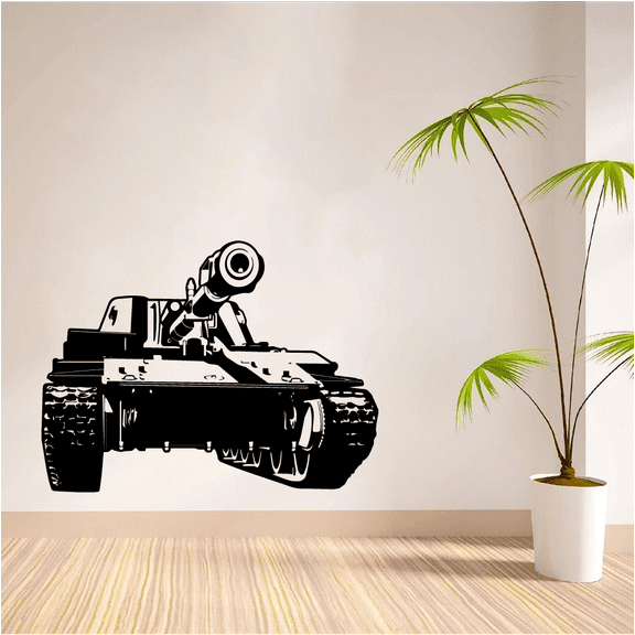 Military Tank - Military Battle Tank Silhouette Soldiers Troops Vinyl Wall Art Wall Sticker Wall Decal Home Room Bedroom Living Room Office Area Study Area Decoration Design Decor Size (22x30 inch)