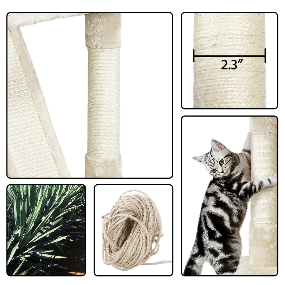 Alden Design 79″ H Multilevel Cat Tree with 2 Condos Basket Scratching Posts, Beige