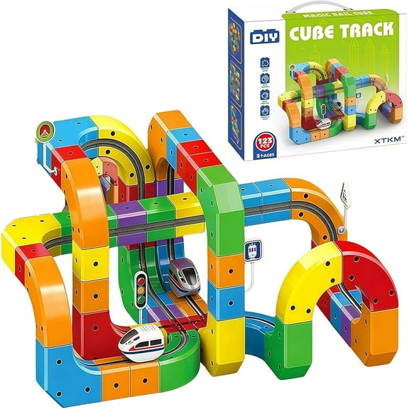 Electric Train Track Set DIY Race Car Building Toy for Kids 3-10
