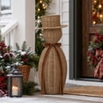 thumbnail image 4 of Christmas Snowman Decor - 15in Hand Woven Style Rattan Snowman Figurine with Santa Hat & Chocolate Velvet Scarf, Farmhouse Snowman Statue for Front Door Porch Mantel Shelf Entryway Winter Home Decor, 4 of 7