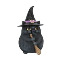 Resin Broomstick Cat Decorations Cute for Halloween Home Decoration