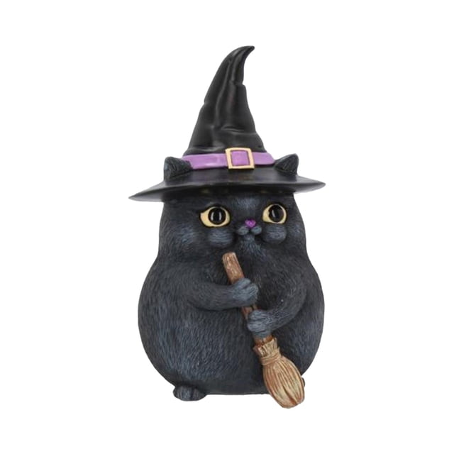 Broomstick Gato Resina Artefacto Sobremesa Lindo Halloween Decoraciones para el hogar