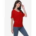 thumbnail image 5 of Womens Solid Short Sleeve V-Neck Boat Neck Dolman Top with Side Shirring Drape Tunic, 5 of 6