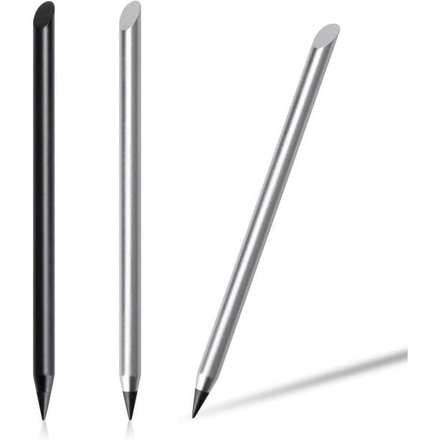 3pc Metal Inkless Pencil, Erasable Infinity Pencil, Reusable Everlasting Pencil for Writing, Drawing, Drafting, Sketching, Home Office School Supplies (Silver)