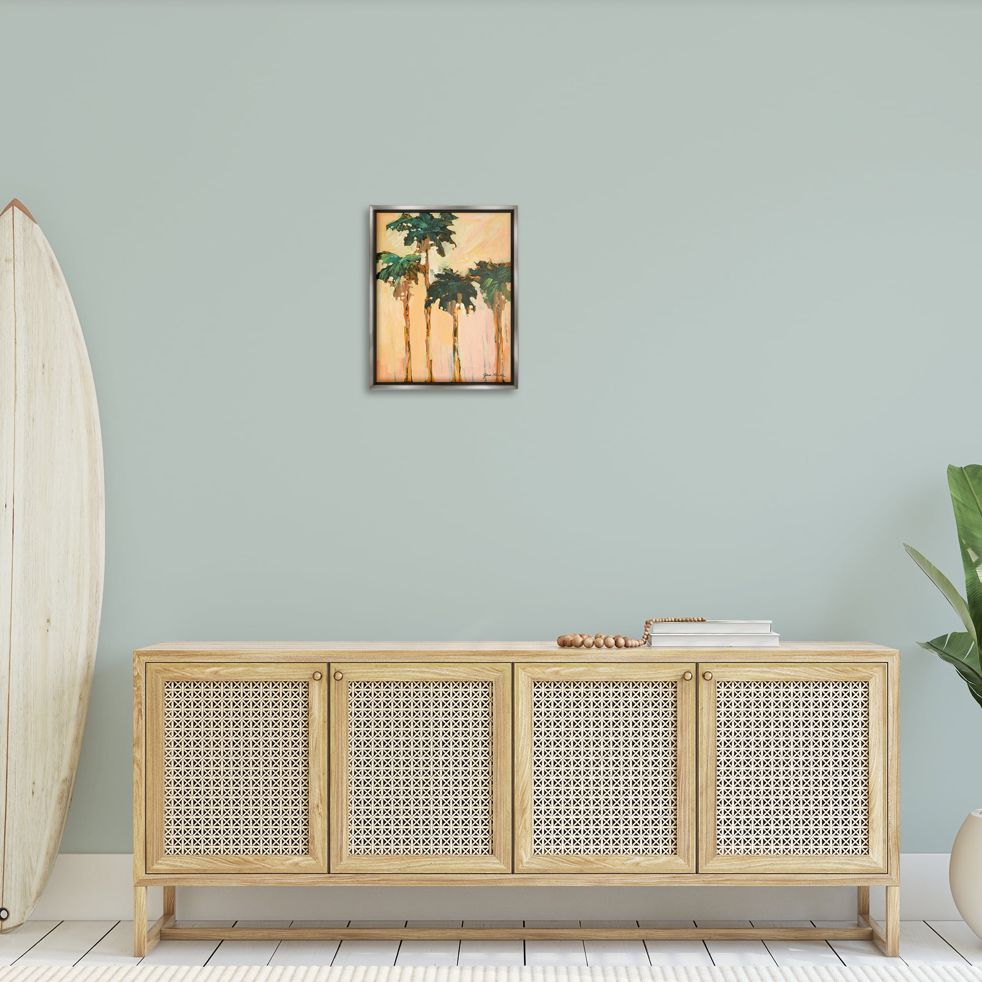 Stupell Industries Shady Palms Impression Coastal Painting Gray Floater Framed Canvas Art Print Wall Art, 17 x 21