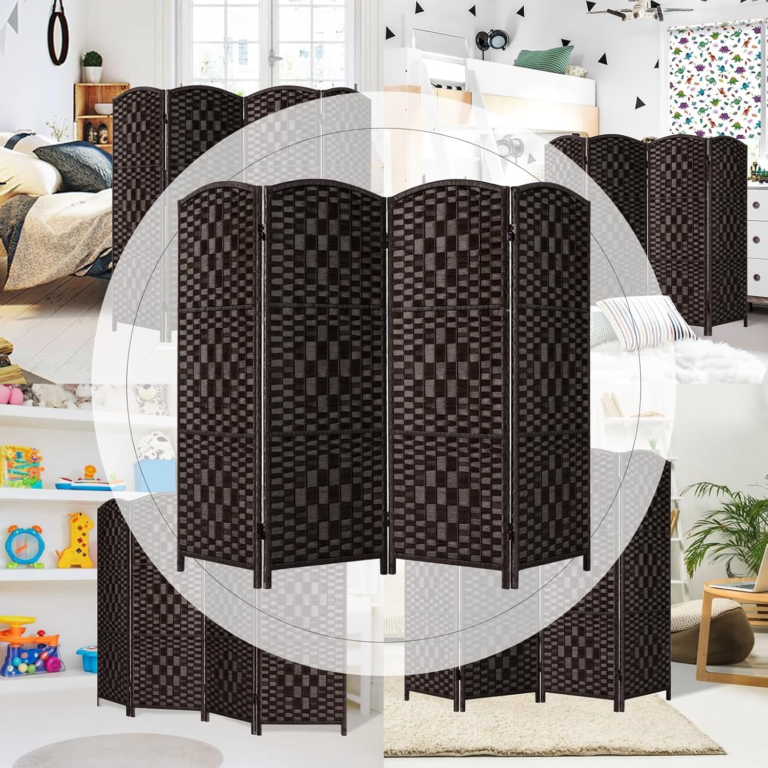 Small Room Divider Privacy Screen Folding Room Divider Wall, 46" Tall Room Dividers and Folding Privacy Screens, 4 Panel Dark Mocha Room Separator Partition Room Dividers, Temporary Wall