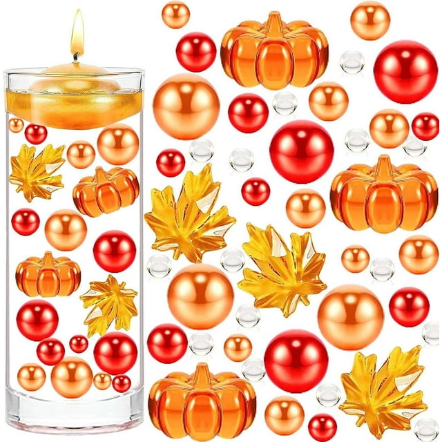 Colorful A Thanksgiving Plastic Pumpkin Maple Leaf Decor With Assorted Beads, Party Set And Vase Filling For Holiday Arrangements, Centerpieces And Table Display Free Size