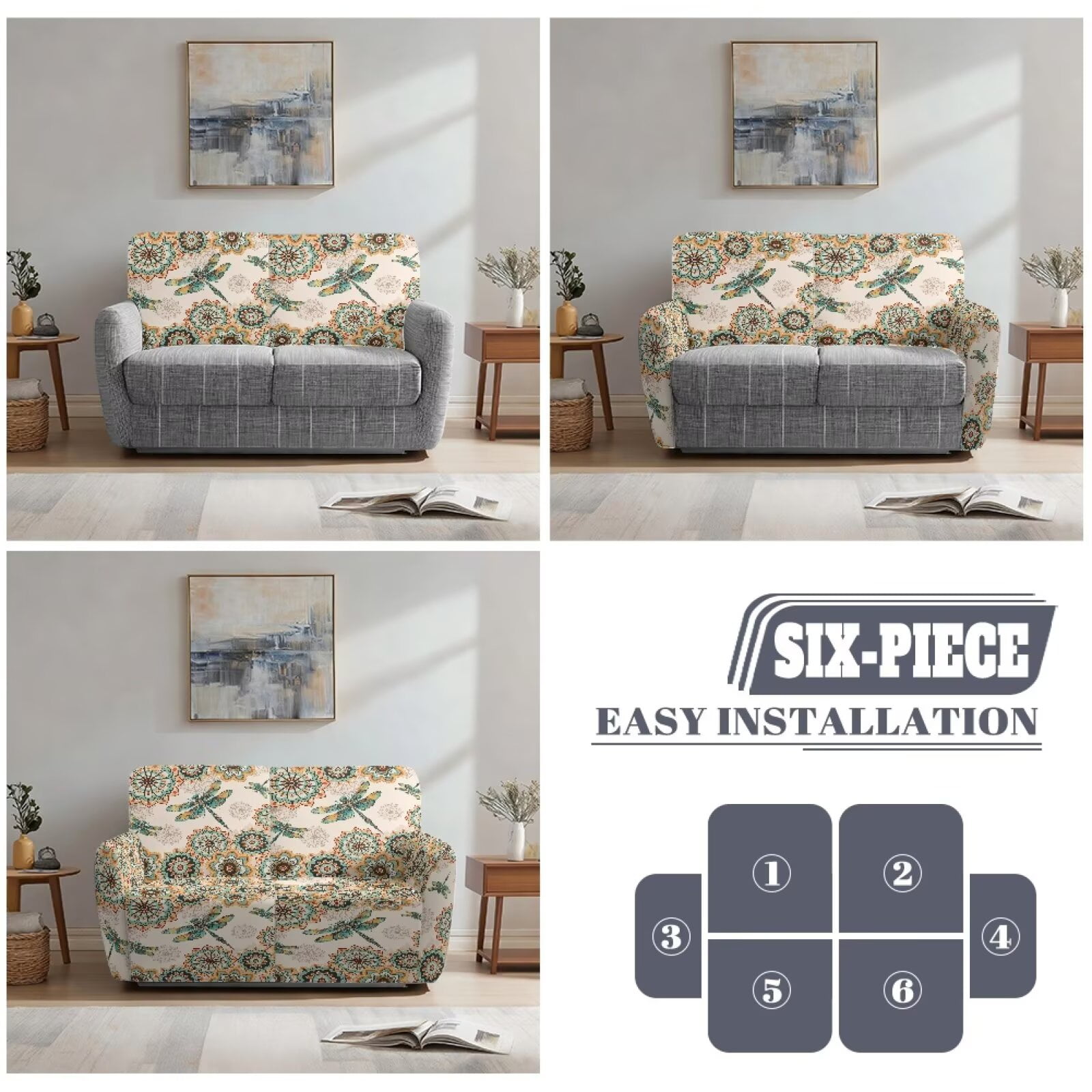 Yuyamidu Boho Mandala Loveseat Recliner Covers 2 Seater Dragonfly Recliner Loveseat Slipcover with Elastic Edge Easy to Install Furniture Protector