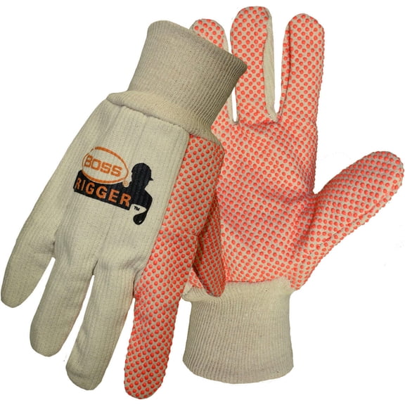 Boss Gloves 1BP5520 Rigger 10oz 2-ply Cotton Orange PVC Dot Knit Wrist - 12 Pack