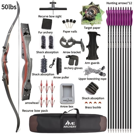 High-Quality 50 Lb Recurve Bow Set – Complete Outdoor Hunting Archery Kit with Split Bow Accessories and Bow Bag