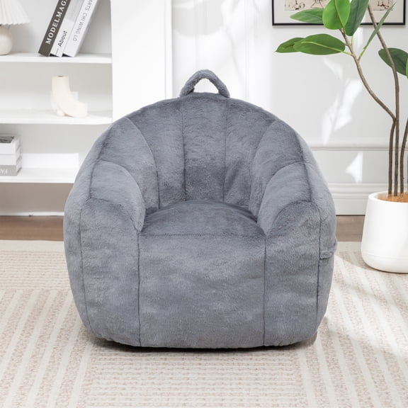 MINCETA Bean Bag Chair for Kids, Small Bean Bag Sofa Chairs with filler, Dark Gray Comfy Beanbag Chair with Handle for Living Room, Bedroom
