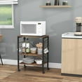 thumbnail image 2 of 3-Layer Microwave Stand Bakers Rack, Kitchen Rolling Cart with 4 Universal Wheels and 10 Removable Hooks, Coffee Cart Shelf Organizer for Kitchen, Living Room, Entryway, Rustic Brown, 2 of 8