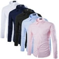 thumbnail image 4 of Mens Long Sleeve Lapel Shirts Slim Fit Button Down Dress Shirt Formal Casual T-shirt Tops, 4 of 6
