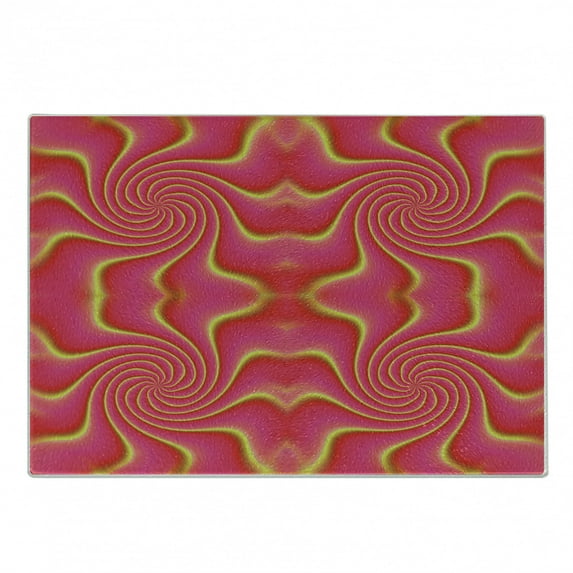 Spires Cutting Board, Digital Pop Art Produced Expanding Shady Lines and Nested Shape Design Print, Decorative Tempered Glass Cutting and Serving Board, Small Size, Red Yellow, by Ambesonne