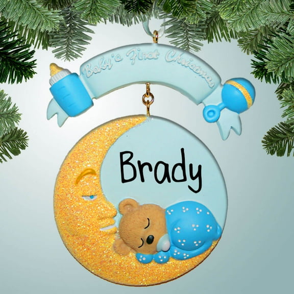 Baby Bear Sleeping on the Moon - Boy - Personalized Ornament - Baby's First Christmas - 1st Xmas - Perfect Stocking Stuffer - Great Gift Ideas