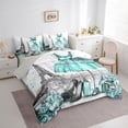 thumbnail image 2 of Fashion Woman Dress Bed in a Bag 7 Piece Modern Bedding Sets Twin Eiffel Tower Comforter Set with Sheets Teal Dress Perfume Print Bed Set Romantic Makeup Themed Sheets, 2 of 5