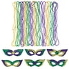 Mardi Gras Sequin Masks and Bead Necklaces 6 Guests Metallic Green Gold Purple