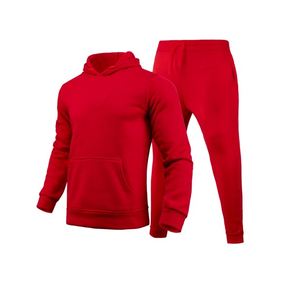 Innerwin Tracksuit Set Solid Color Men Sweatsuit Sports Hooded Athletic 2 Piece Jogging Suits Red S