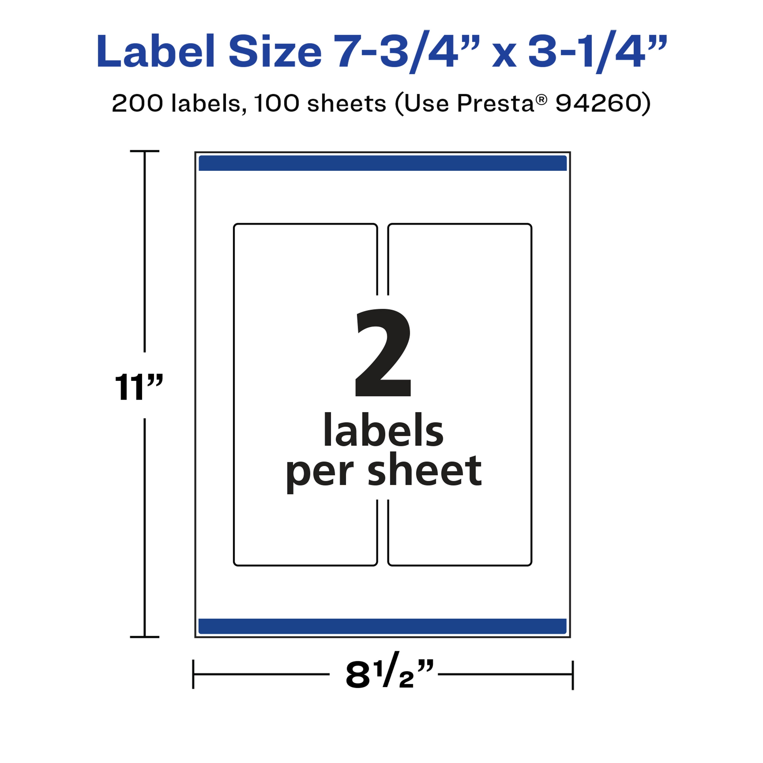 Avery Glossy White Rectangle Labels, 7.75" x 3.25", 200 Total