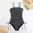 thumbnail image 2 of Virmaxy Women's Polka Dot Printed One-piece Swimsuit Fashion Halter Side Drawstring Swimwear with Bust Pads and No Steel Support for Pool Party Black-3 S, 2 of 7
