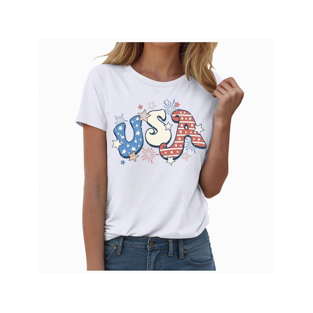 4th of July Shirts for Women America Printed Tshirt Patriotic Vintage USA Tee Tops