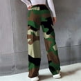 thumbnail image 6 of Camo Pants Women Elastic Waist Wide Leg Trousers with Drawstring Comfy Soft Lightweight Casual Loose Womens Cargo Pants Green XXXL, 6 of 7