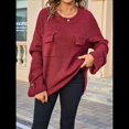 thumbnail image 4 of Blusas de Punto para Mujer 2025, Suéter de Cuello Redondo de Larga Extragrande, Blusas Informales de Negocios, Suéter Básico. Vino Tinto L, 4 of 10