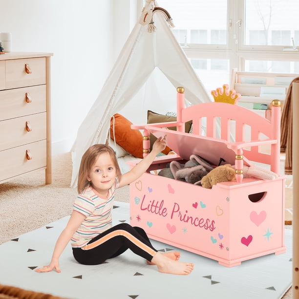 Costway, Kids Princess Wooden Bench Seat Toy Box, 23.5