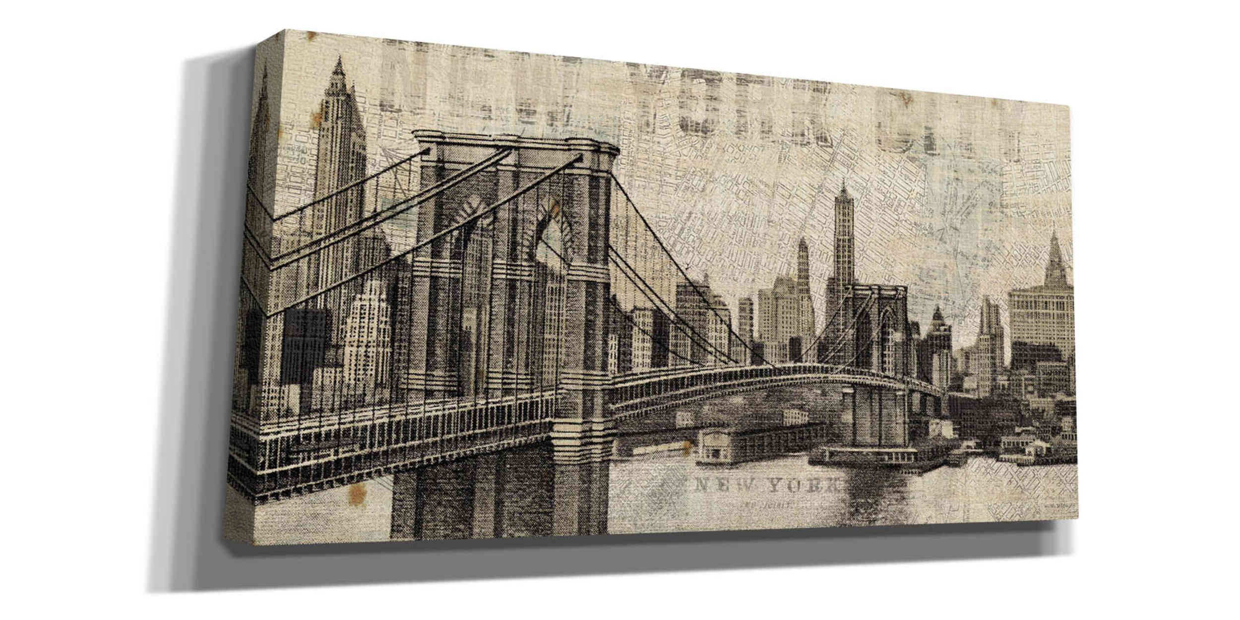 Giclee Canvas Wall Art /'Vintage NY Brooklyn Bridge/' by Michael Mullan