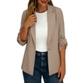 thumbnail image 3 of Setooff Women's Open Front Lapel Single Button 3/4 Length Sleeve Rolled Cuff Work Office Blazer Jacket, Trendy Business Casual Womens Tops, Versatile Tshirts Shirts for Women, 3 of 9