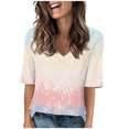 thumbnail image 3 of Tops for Women Gradient Color Fashion Tees Casual Neck Loose Cute T Shirt Five Quarter Sleeved Ladies Top, 3 of 5