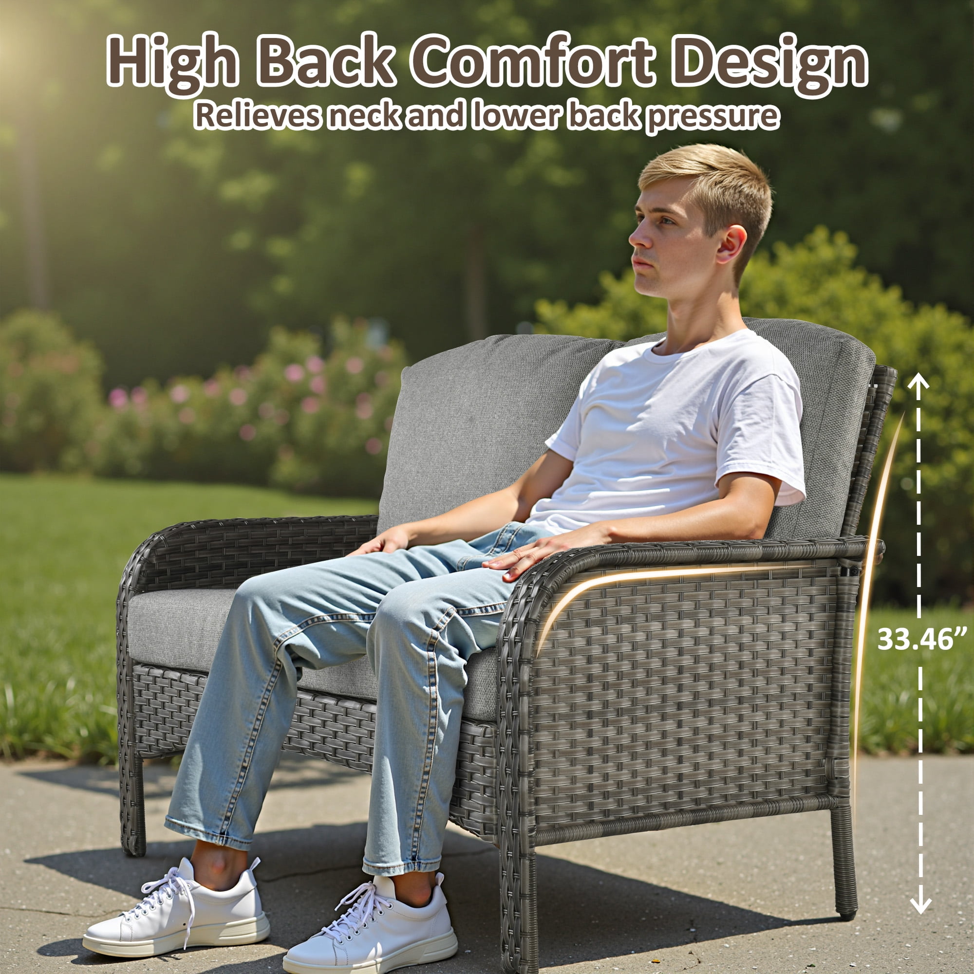 Toject 6 Pieces Patio Furniture Set, Wicker Outside Furniture with Loveseat Table Chairs Set for Porch, All-Weather High Back Outdoor Conversation Set for Backyard, Dark Gray