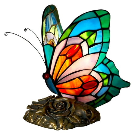 HIBIBUD Butterfly Desk Lamp Plug In Stained Glass Retro Pretty Lamp for Bedroom Room Decor,1-Light