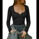 thumbnail image 2 of Blusa Informal Básica de Punto Acanalado, Ajustada, con Cuello Redondo y Larga para Mujer Negro L, 2 of 8