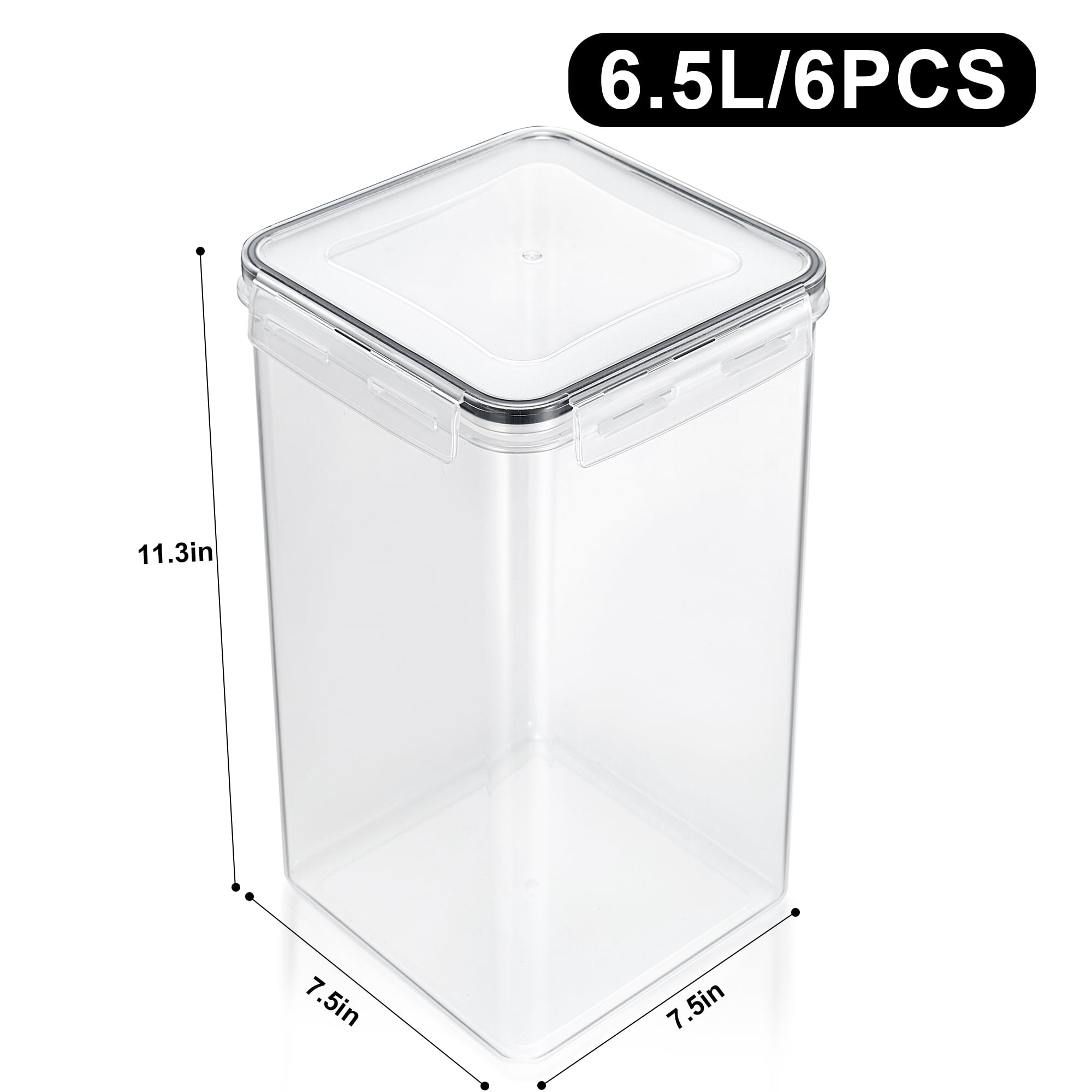 Sorbus 6-Pack Airtight Food Storage Containers (6.5L/219.79 Oz) with Locking Lids, Measuring Cups & Labels
