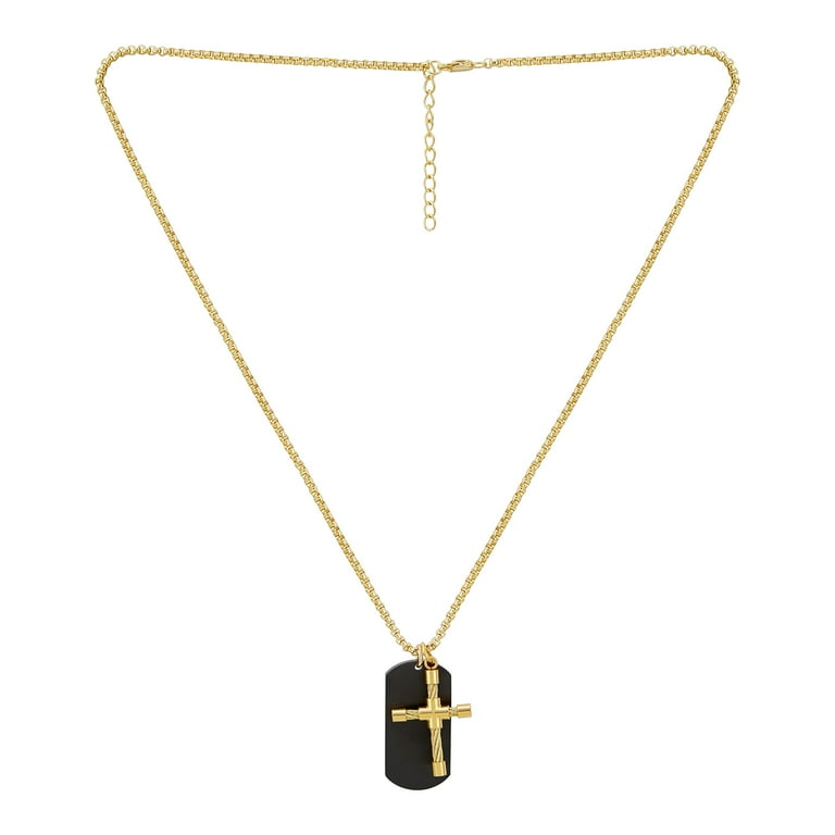 American Exchange Stainless Steel Gold/Black Cross Dog Tag Pendant
