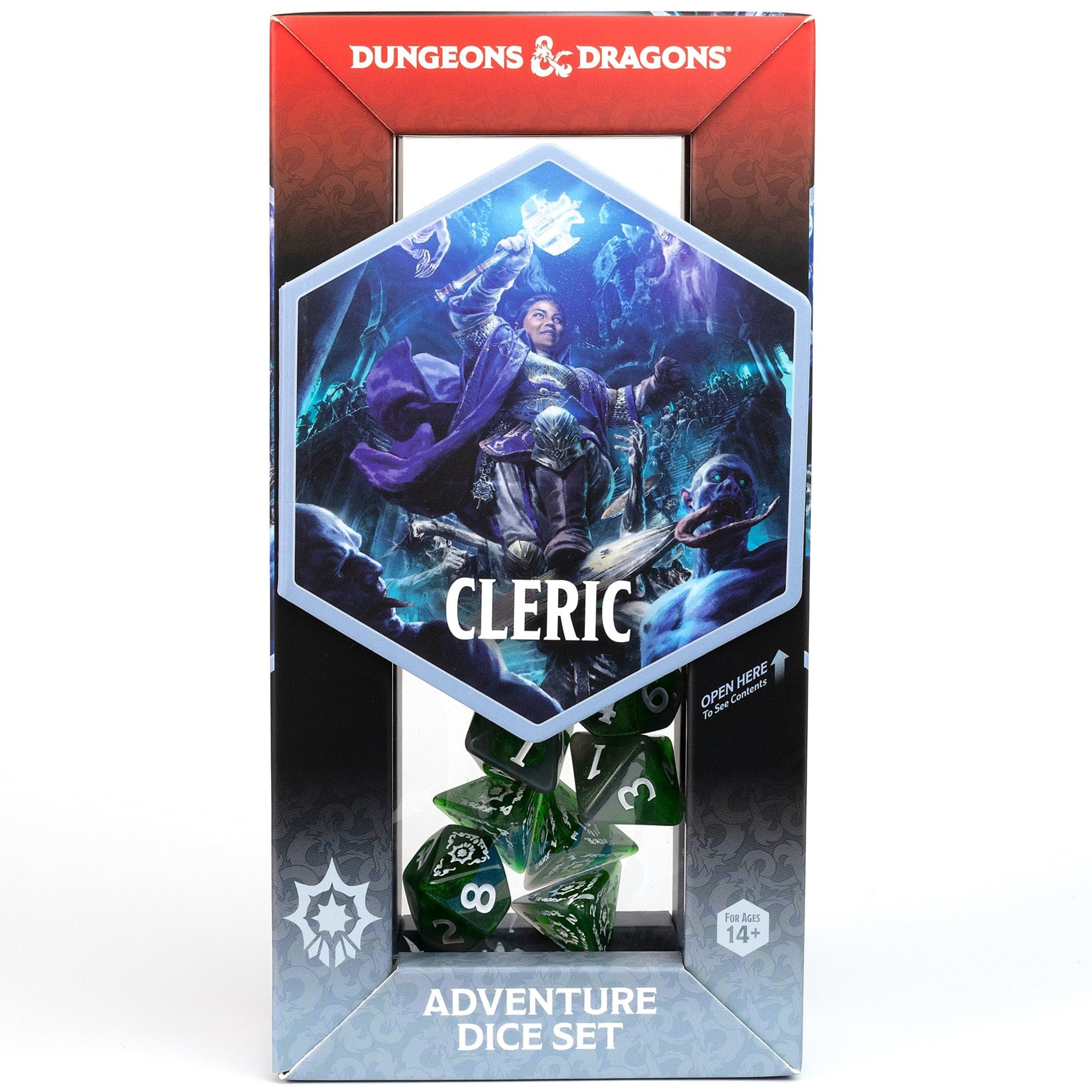 Dungeons & Dragons: D&D Adventure Dice: Cleric - Green - 15pc RPG Die Set, Class Symbols, Roleplaying Game Accessory, Sirius Dice, Officially Licensed