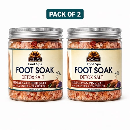 OKAY Himalayan Pink Salt Foot Soak w/ Lavender & Tea Tree Oil, Relaxing Mineral Foot Spa Soak for Tired Feet, No Parabens or Sulfates, 20 oz, Pack of 2