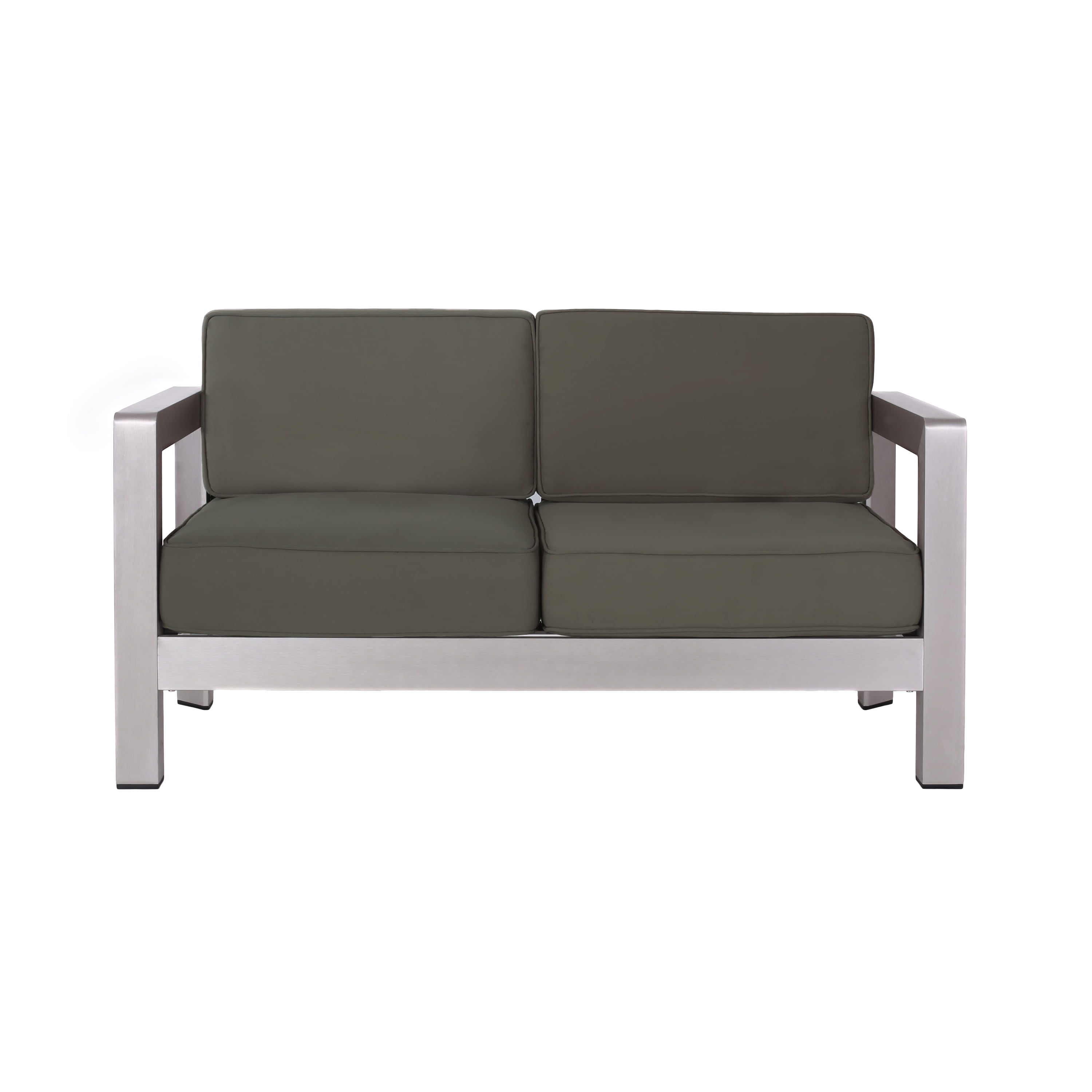 Outdoor Double Seat Loveseat, All Aluminum Frame Leisure Sofa for Patio Garden, Gray