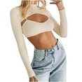 thumbnail image 2 of Luxalzxs Crop Tops for Women Trendy Long Sleeve Mock Neck Solid Color Knit Hollow Out Blouse Casual Sexy Going Out Streetwear Y2k Tops, 2 of 5