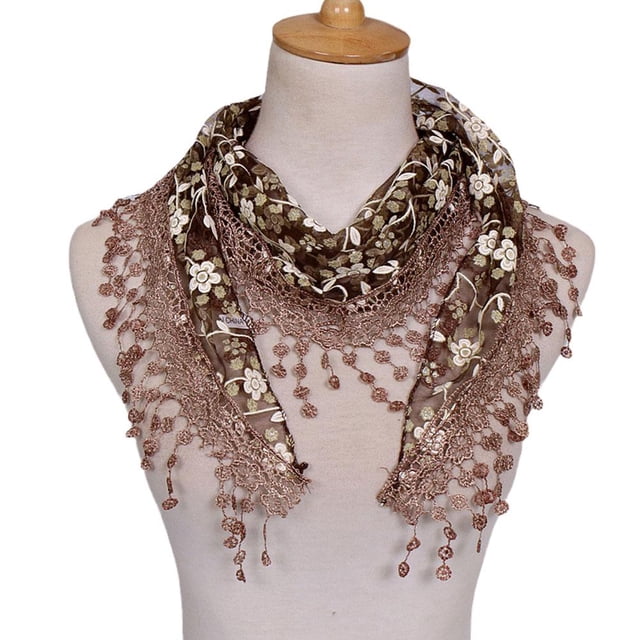 1x Foulard Triangle Transparente à Franges en Dentelle Ajourée Châles Floraux